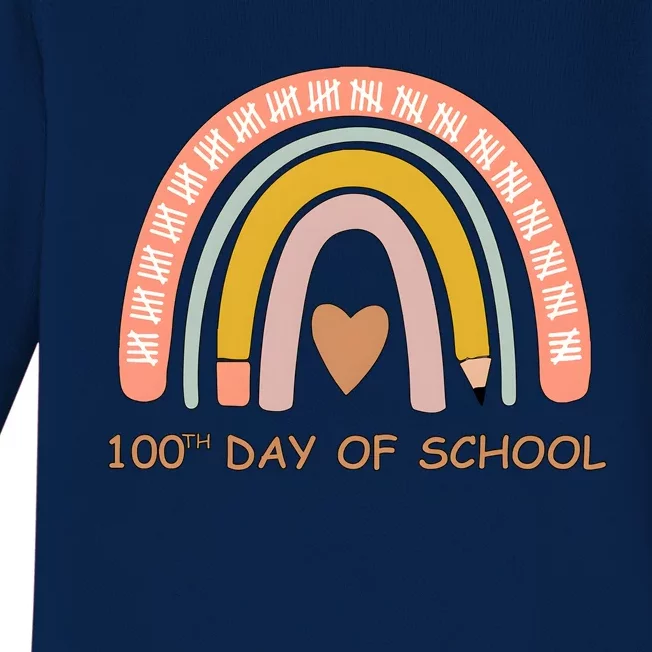 100th Day Of School Rainbow Teacher Baby Long Sleeve Bodysuit