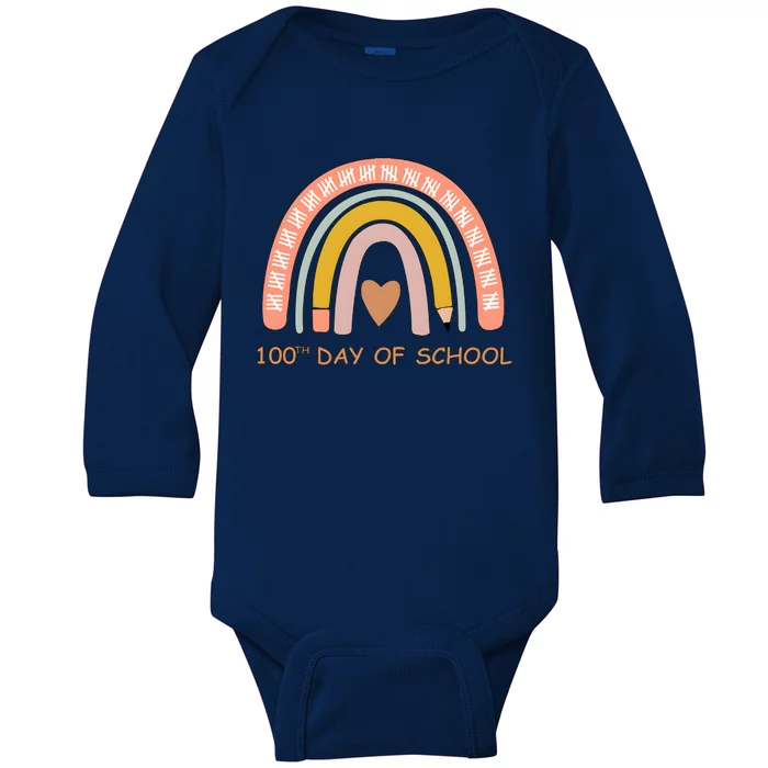 100th Day Of School Rainbow Teacher Baby Long Sleeve Bodysuit