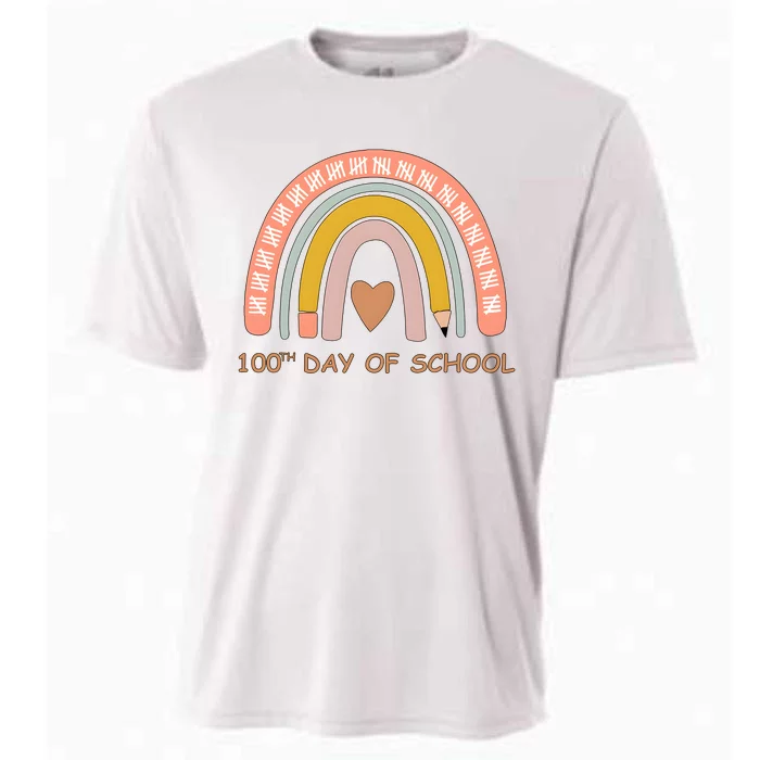 100th Day Of School Rainbow Teacher Cooling Performance Crew T-Shirt