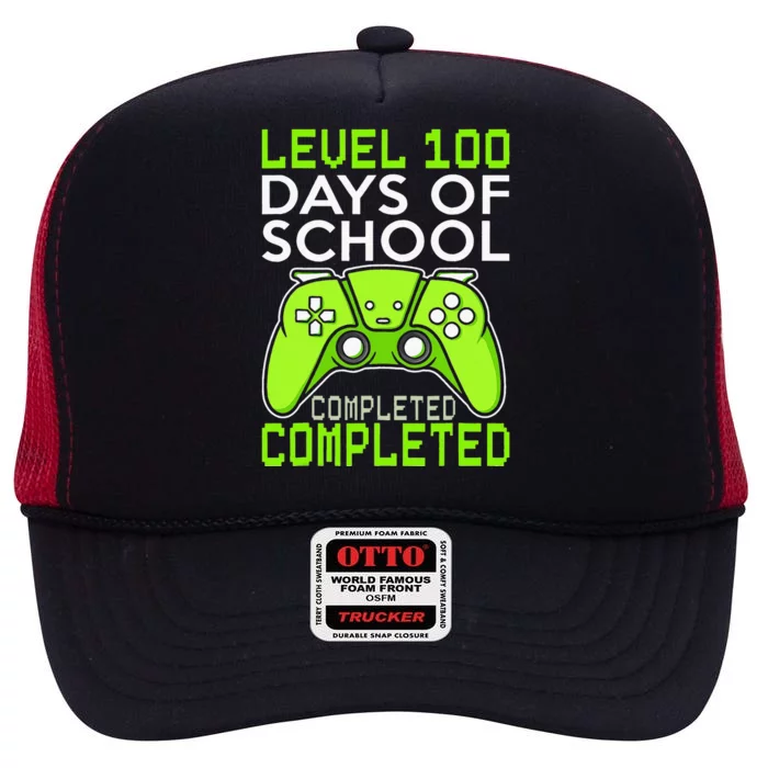 100 Days Of School Completed Level Up Gaming High Crown Mesh Trucker Hat