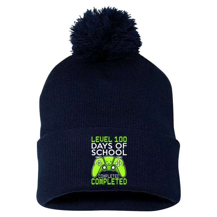 100 Days Of School Completed Level Up Gaming Pom Pom 12in Knit Beanie