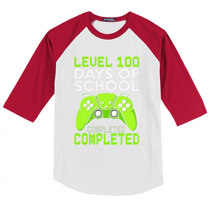 100 Days Of School Completed Level Up Gaming Kids Colorblock Raglan Jersey