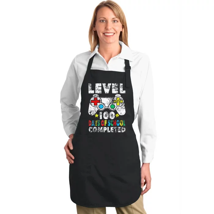 100 Days Of School Completed Gamer Gifts Level Up Gaming Full-Length Apron With Pocket