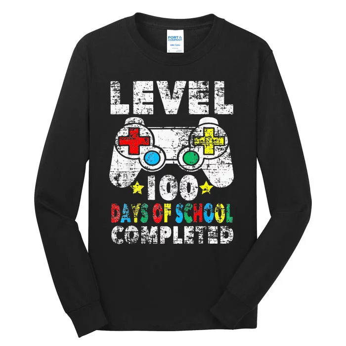 100 Days Of School Completed Gamer Gifts Level Up Gaming Tall Long Sleeve T-Shirt