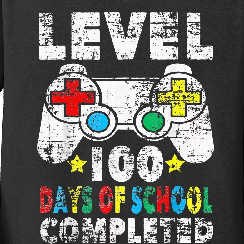 100 Days Of School Completed Gamer Gifts Level Up Gaming Kids Long Sleeve Shirt