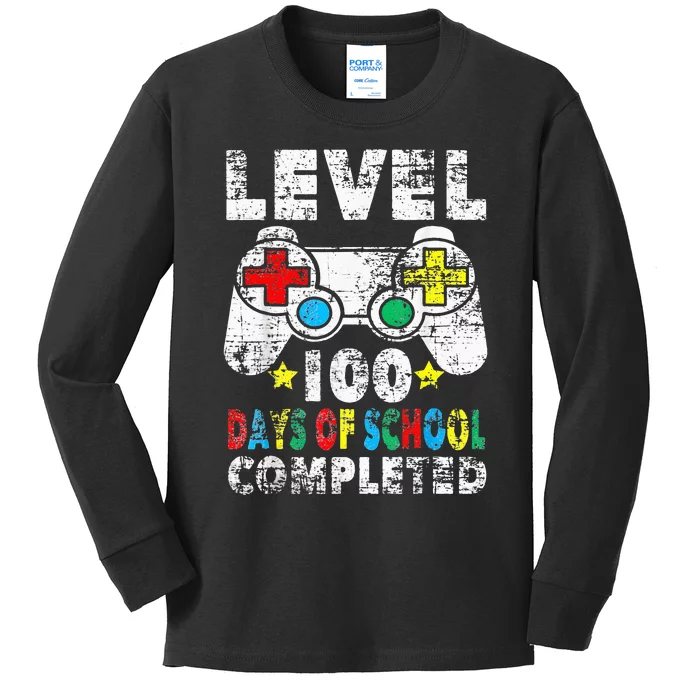 100 Days Of School Completed Gamer Gifts Level Up Gaming Kids Long Sleeve Shirt