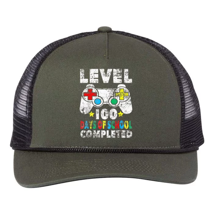 100 Days Of School Completed Gamer Gifts Level Up Gaming Retro Rope Trucker Hat Cap