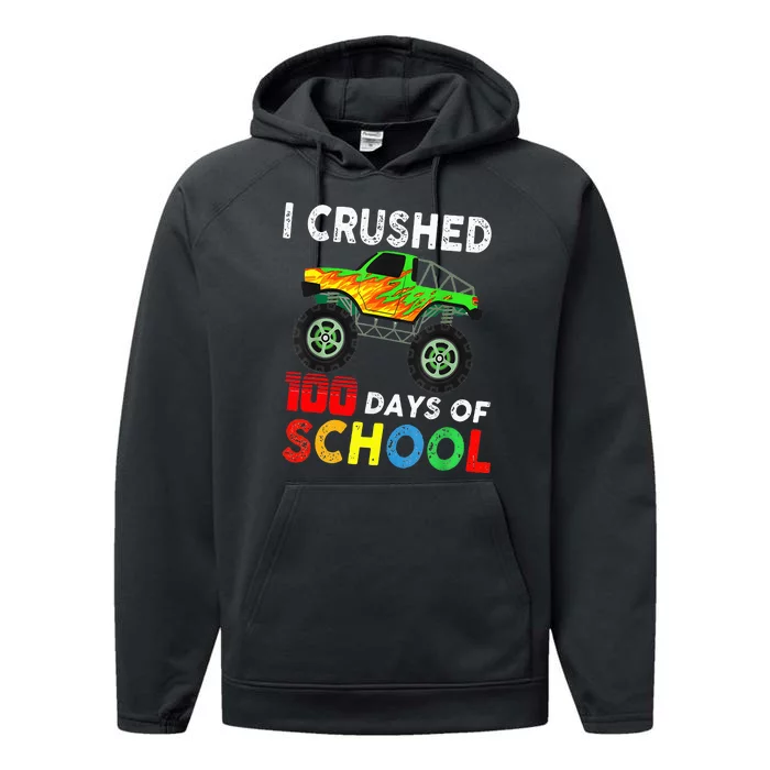 100 Days Of School Monster Trucks Performance Fleece Hoodie