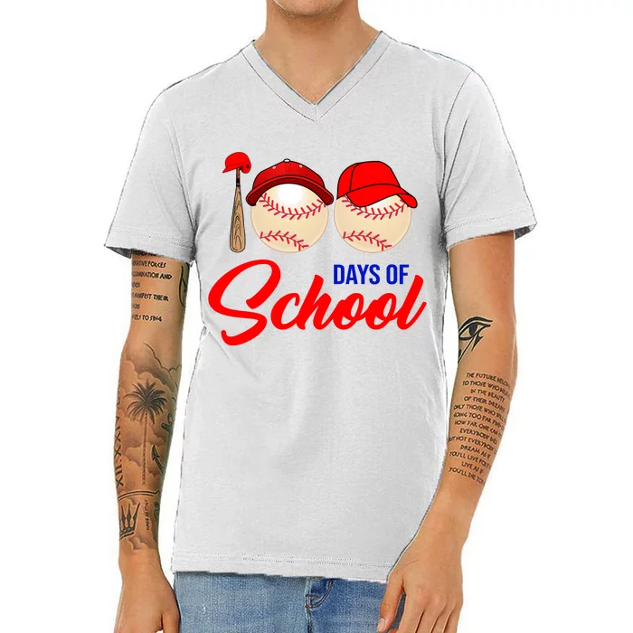 100 Days Of School Baseball V-Neck T-Shirt