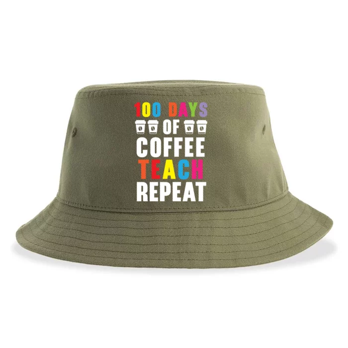 100 Days Of Coffee Teach Repeat 100 Days Of School Cute Gift Sustainable Bucket Hat