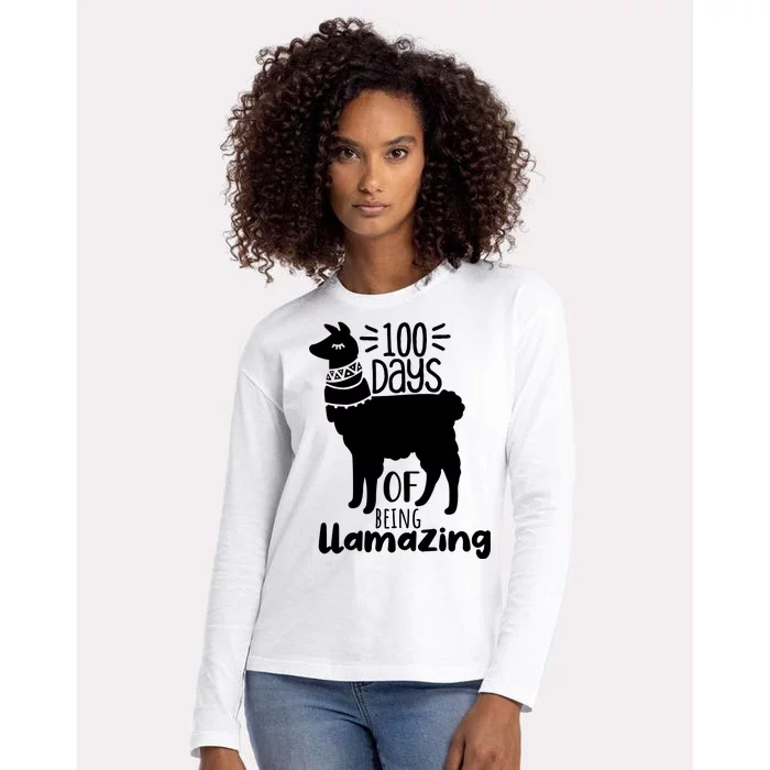 100 Days Of Being Llamazing 100 Days Of School Funny Llama Womens Cotton Relaxed Long Sleeve T-Shirt