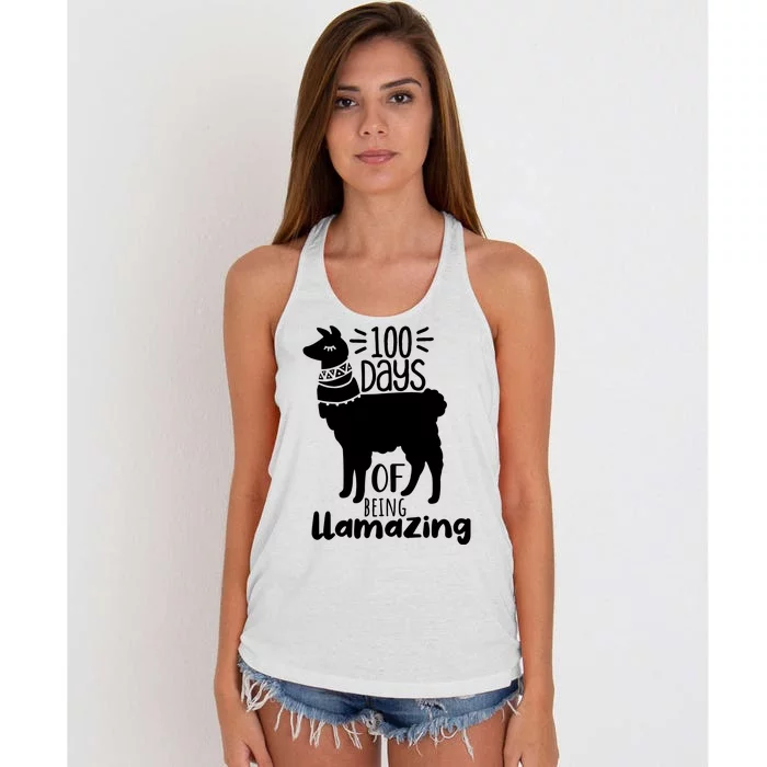 100 Days Of Being Llamazing 100 Days Of School Funny Llama Women's Knotted Racerback Tank