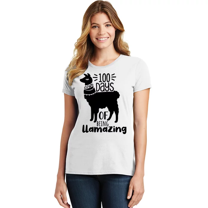 100 Days Of Being Llamazing 100 Days Of School Funny Llama Women's T-Shirt