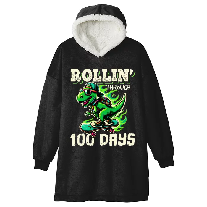 100 Days Of School Teacher 100th Day T Rex Outfit Hooded Wearable Blanket