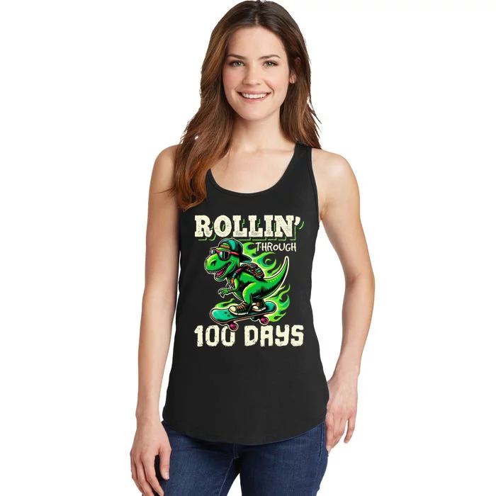 100 Days Of School Teacher 100th Day T Rex Outfit Ladies Essential Tank