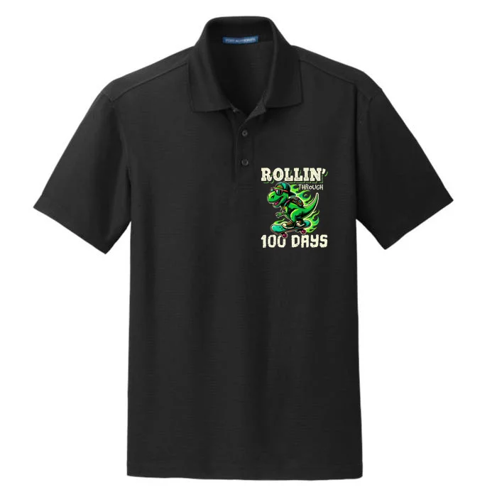 100 Days Of School Teacher 100th Day T Rex Outfit Dry Zone Grid Performance Polo