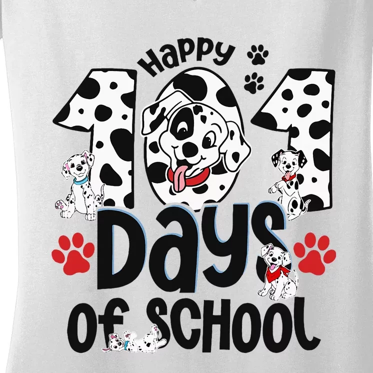 100 Days Of School Dalmatian Dog 100th Day Of School Women's V-Neck T-Shirt