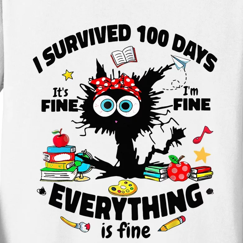 100 Days Of School ItS Fine IM Fine Everything Is Fine Kids Long Sleeve Shirt