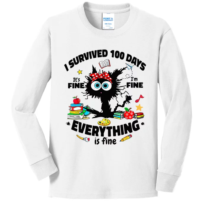 100 Days Of School ItS Fine IM Fine Everything Is Fine Kids Long Sleeve Shirt