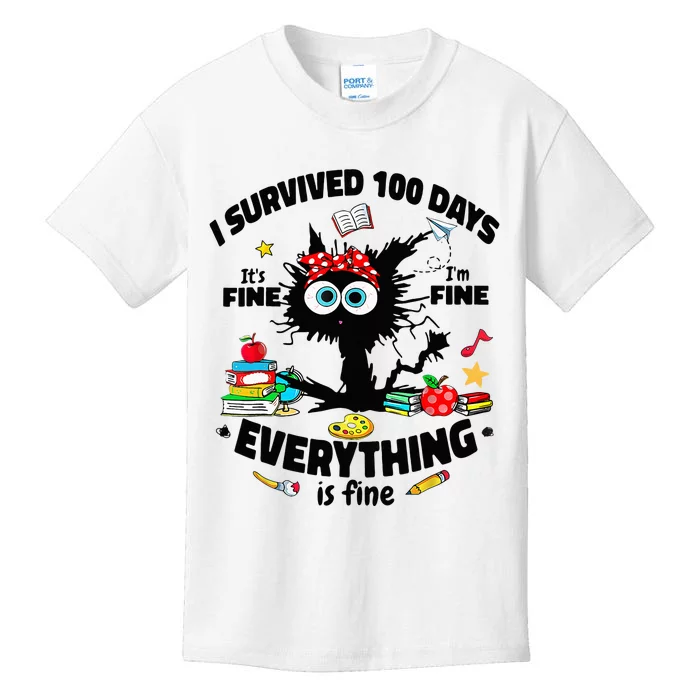 100 Days Of School ItS Fine IM Fine Everything Is Fine Kids T-Shirt