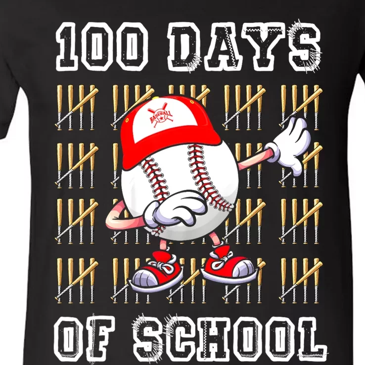 100 Days Of School 100th Day Baseball Teacher V-Neck T-Shirt