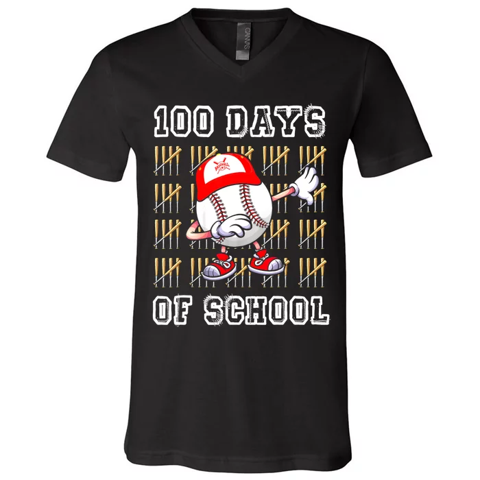 100 Days Of School 100th Day Baseball Teacher V-Neck T-Shirt