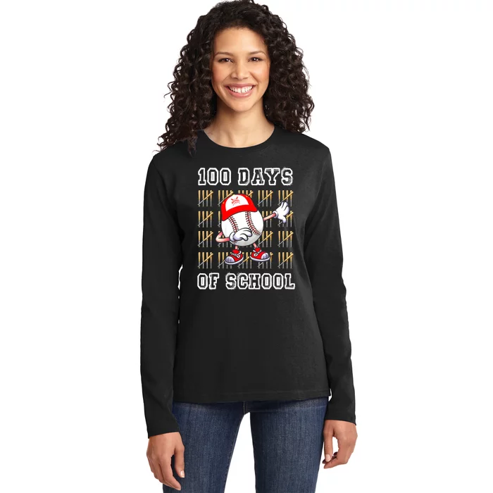 100 Days Of School 100th Day Baseball Teacher Ladies Long Sleeve Shirt