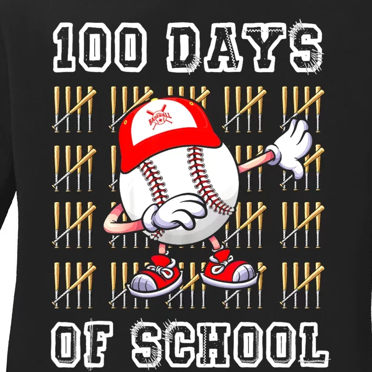 100 Days Of School 100th Day Baseball Teacher Ladies Long Sleeve Shirt