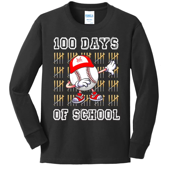 100 Days Of School 100th Day Baseball Teacher Kids Long Sleeve Shirt