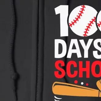 100 Days Of School Baseball 100th Days Sports Teacher Boys Full Zip Hoodie