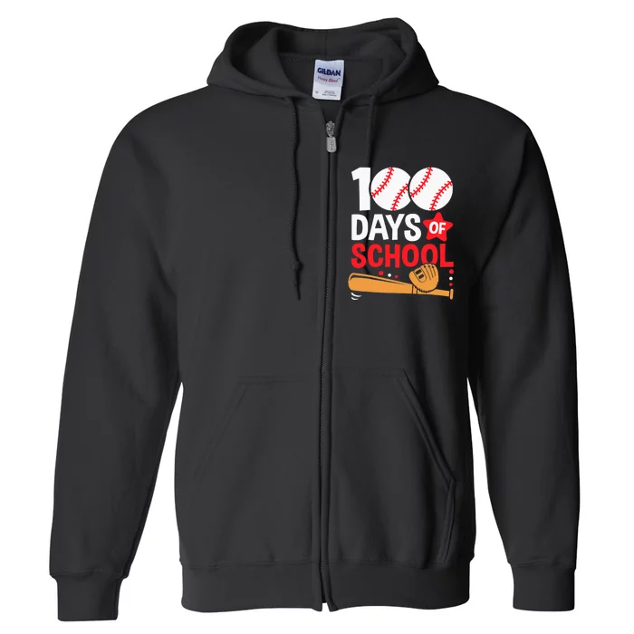 100 Days Of School Baseball 100th Days Sports Teacher Boys Full Zip Hoodie