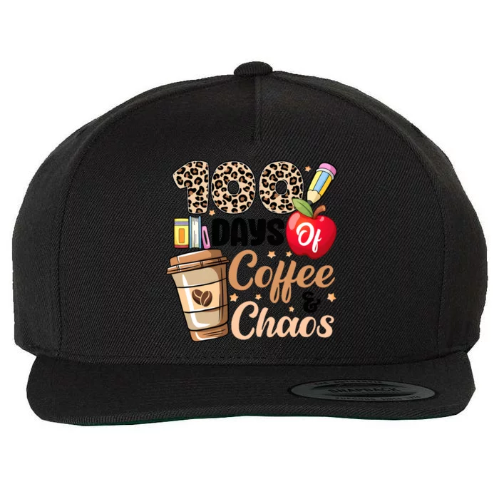 100 Days Of Coffee And Chaos Leopard Teacher Wool Snapback Cap