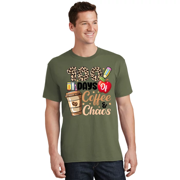 100 Days Of Coffee And Chaos Leopard Teacher T-Shirt