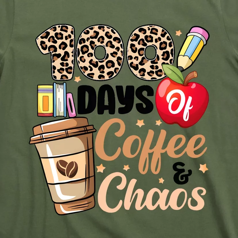 100 Days Of Coffee And Chaos Leopard Teacher T-Shirt