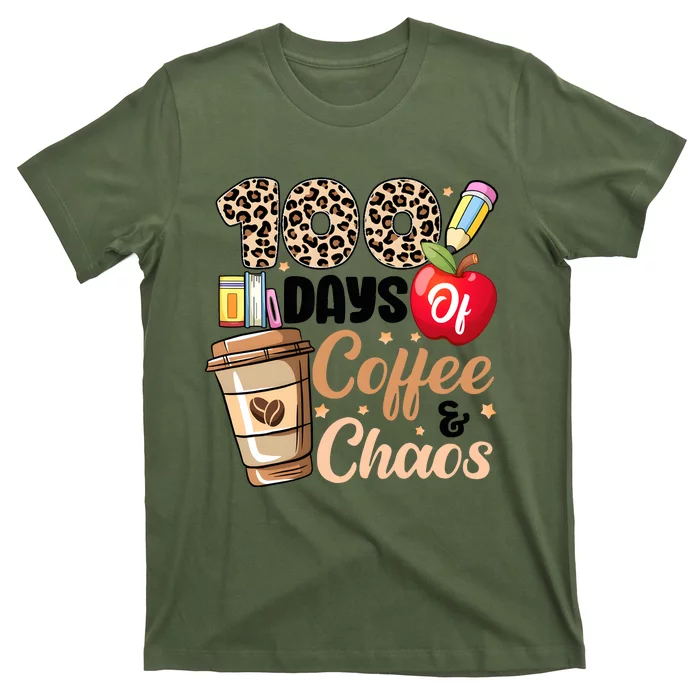 100 Days Of Coffee And Chaos Leopard Teacher T-Shirt