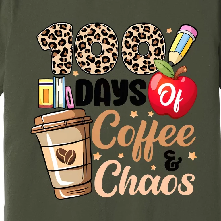 100 Days Of Coffee And Chaos Leopard Teacher Premium T-Shirt