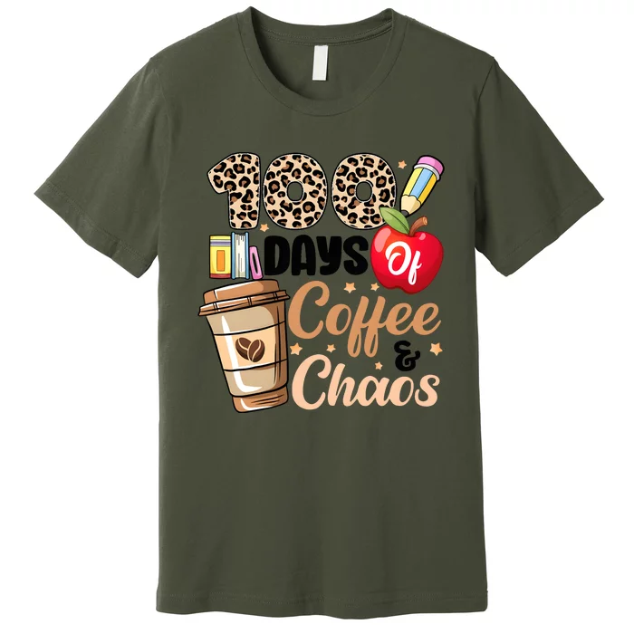 100 Days Of Coffee And Chaos Leopard Teacher Premium T-Shirt