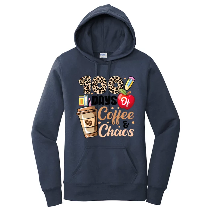 100 Days Of Coffee And Chaos Leopard Teacher Women's Pullover Hoodie