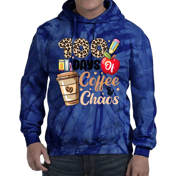 100 Days Of Coffee And Chaos Leopard Teacher Tie Dye Hoodie