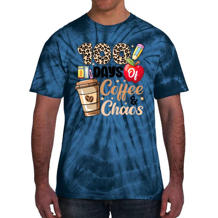 100 Days Of Coffee And Chaos Leopard Teacher Tie-Dye T-Shirt