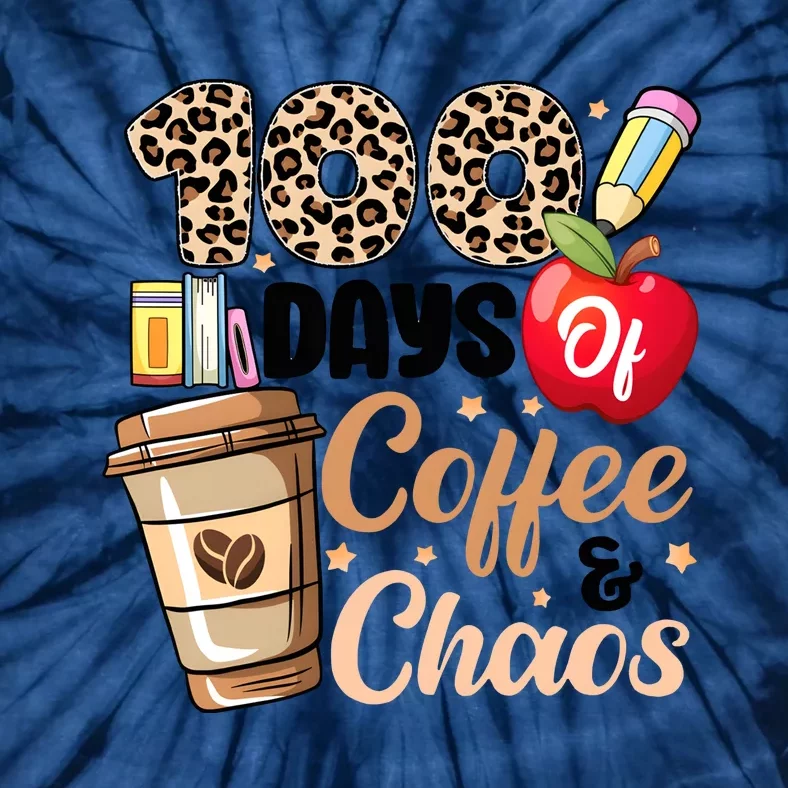 100 Days Of Coffee And Chaos Leopard Teacher Tie-Dye T-Shirt