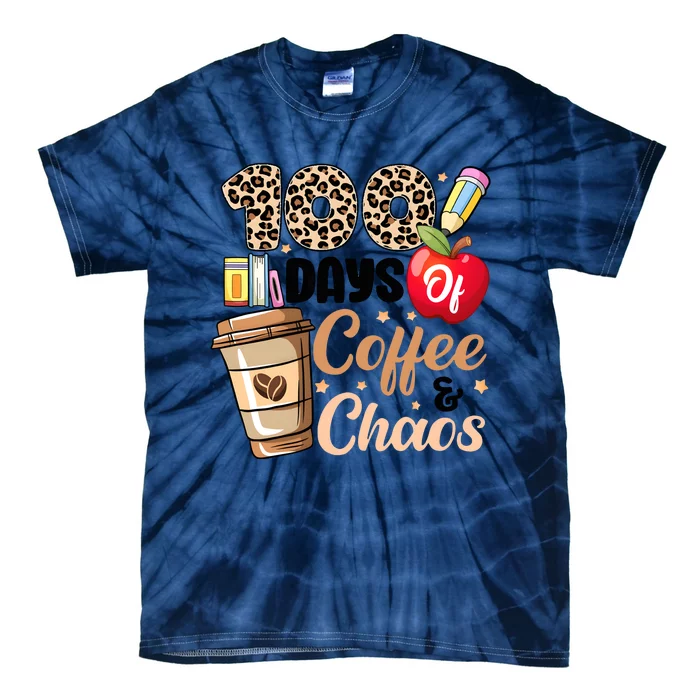 100 Days Of Coffee And Chaos Leopard Teacher Tie-Dye T-Shirt