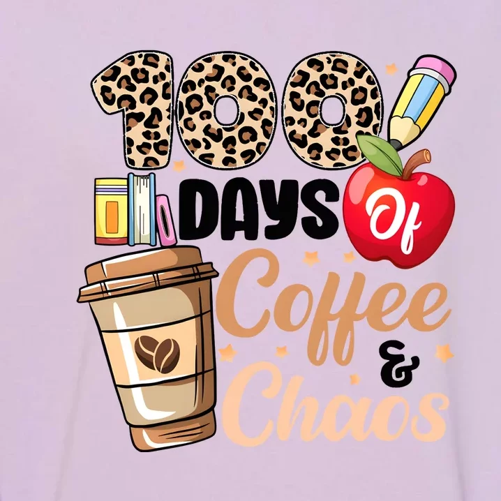 100 Days Of Coffee And Chaos Leopard Teacher Garment-Dyed Sweatshirt