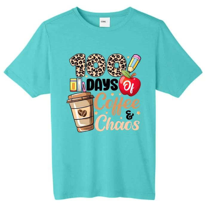 100 Days Of Coffee And Chaos Leopard Teacher ChromaSoft Performance T-Shirt