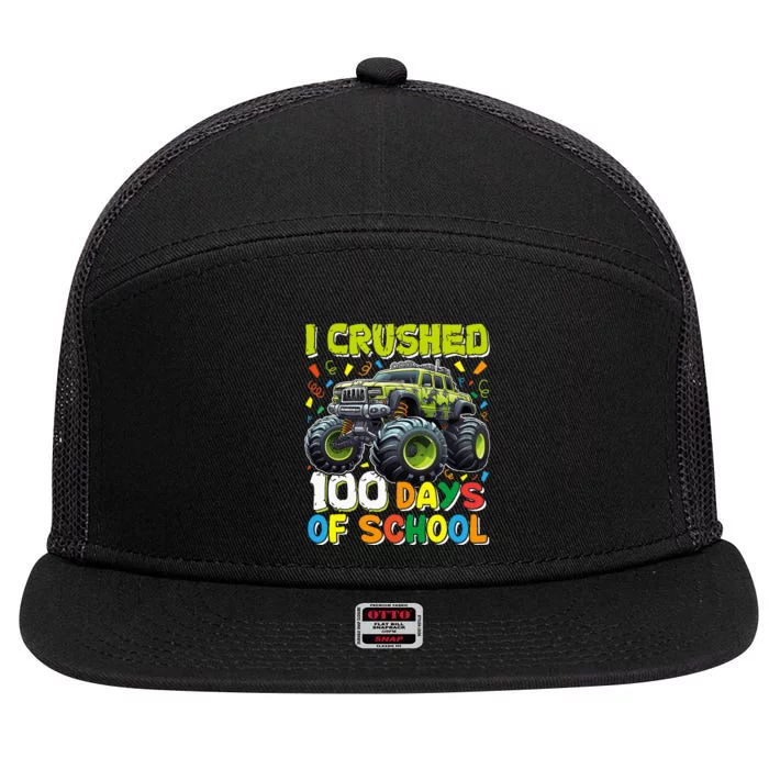 100 Days Of School Monster Truck 100th Day Of School 7 Panel Mesh Trucker Snapback Hat