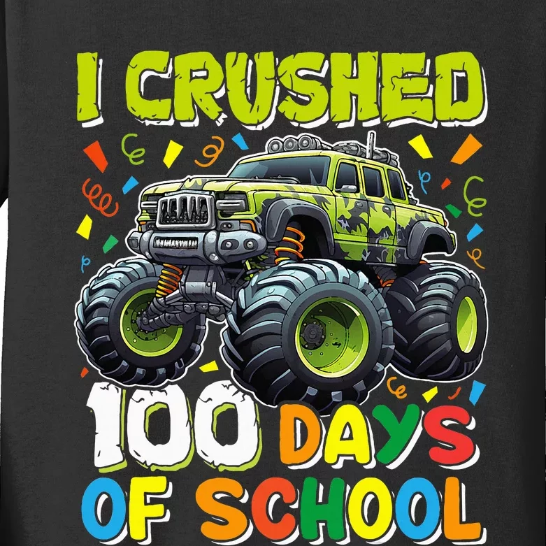 100 Days Of School Monster Truck 100th Day Of School Kids Long Sleeve Shirt