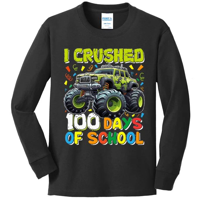 100 Days Of School Monster Truck 100th Day Of School Kids Long Sleeve Shirt