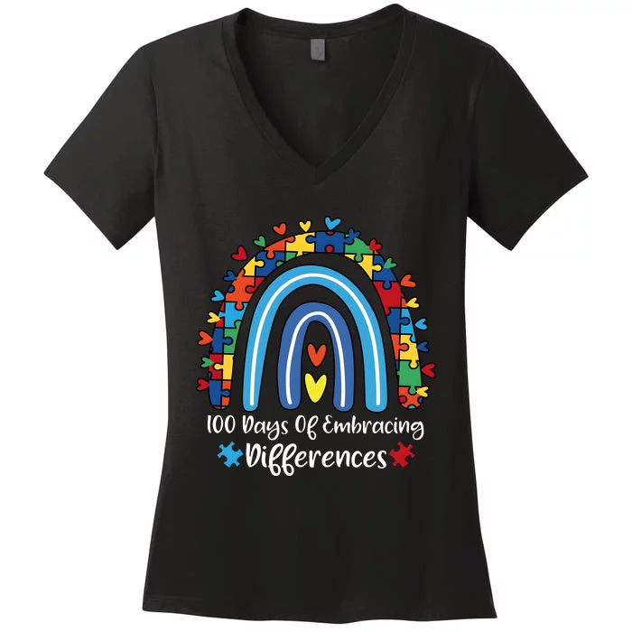 100 Days Of Embracing Differences Special Education Teacher Women's V-Neck T-Shirt