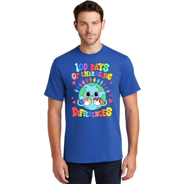 100 Days Of Embracing Differences Autism Awareness Teacher Funny Gift Tall T-Shirt