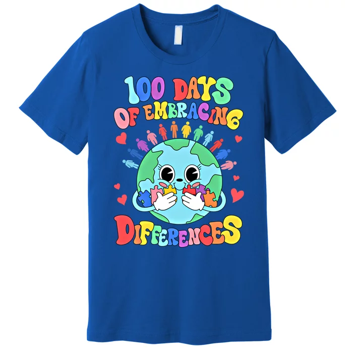 100 Days Of Embracing Differences Autism Awareness Teacher Funny Gift Premium T-Shirt